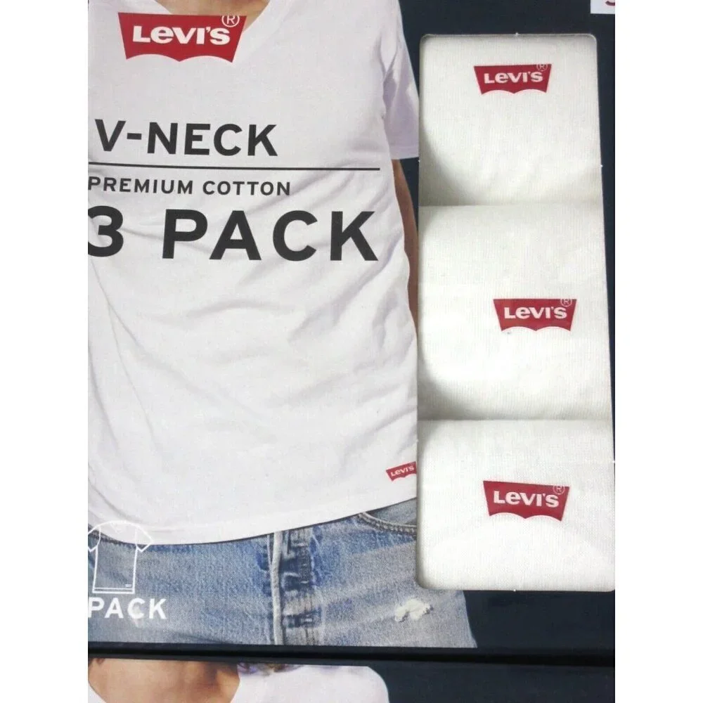 Levi's Men's V-Neck Premium Cotton Classic 3 Pack Tee shirts White NIB